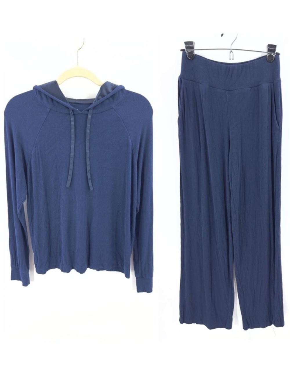 Cozy Earth Bamboo Rib Knit SET Womens S/M Hoodie Wide Leg Pants Luxury Stretch